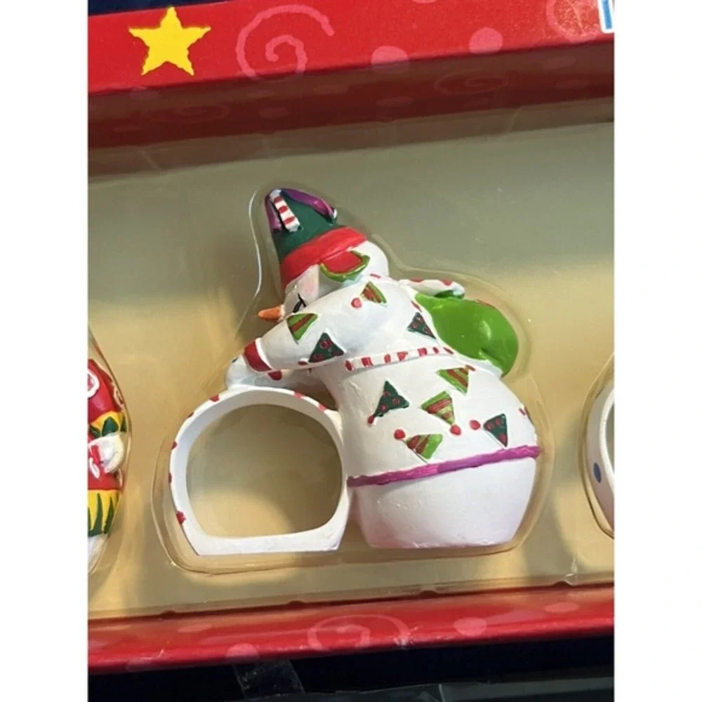 Vintage Boston Warehouse Snowman Napkin Rings Set of 4 Christmas Snow Sports Box